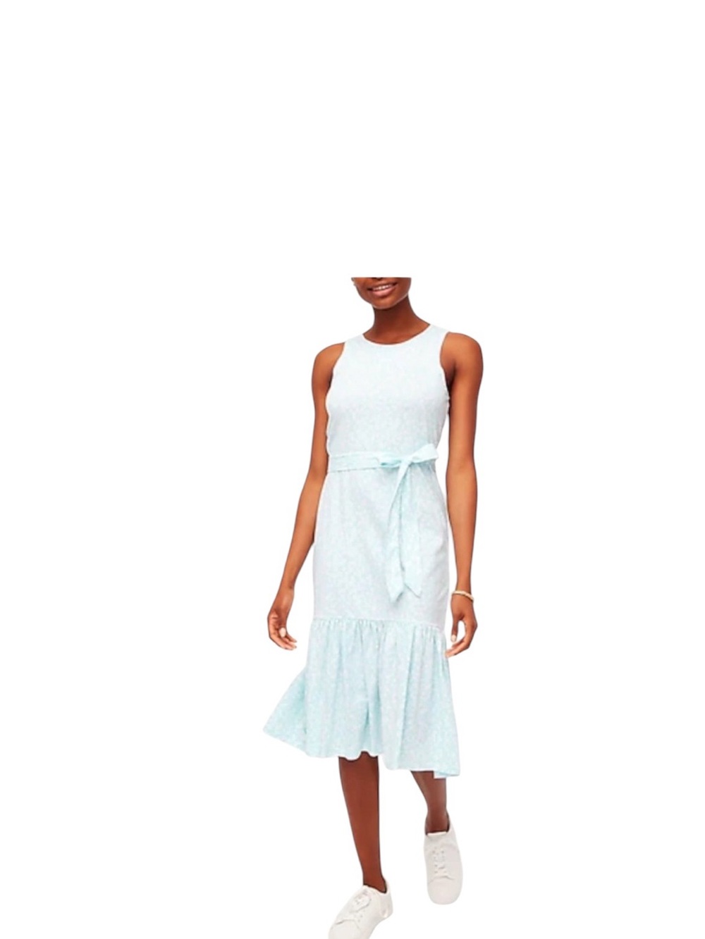 Women's J.Crew Floral Midi Dress Size M Blue White Sleeveless Tie Waist